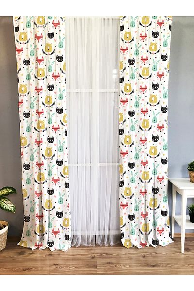 Lolla Evmila Animal Patterned Children's Room Patterned Background Curtain