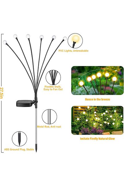 AWH Solar Lights Outdoor, Waterproof Swaying Firefly Lights, Flexible Copper Wires, 2 Packs