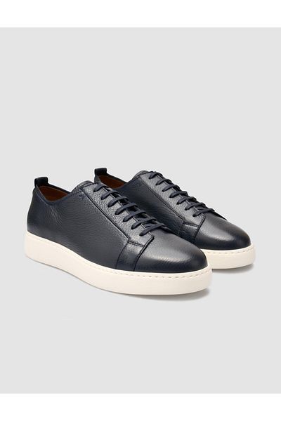 Cabani 100% Genuine Leather Navy Blue Men's Sneakers