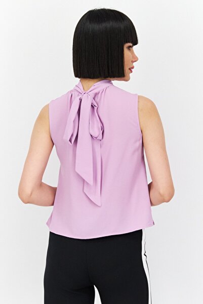 1 State Women Mock Neck Sleeveless Plain Tank Top, Light Purple