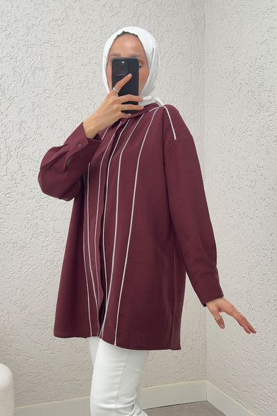 Salih Çelebi Cămașă Hijab cu interblocuri 2219 - Roșu Claret