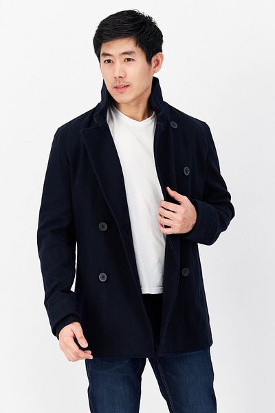 French Connection Men Plain Trench Coat Jacket, Navy