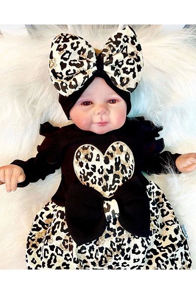 Babydonat 100% Cotton Jumpsuit with Leopard Print and Bow for Baby Girl