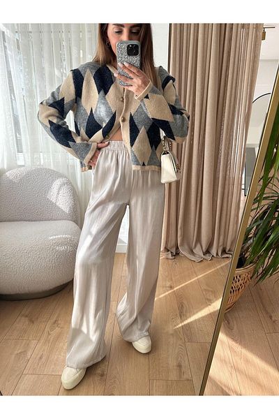 Marbella Women's Elastic Waist Shiny Trousers