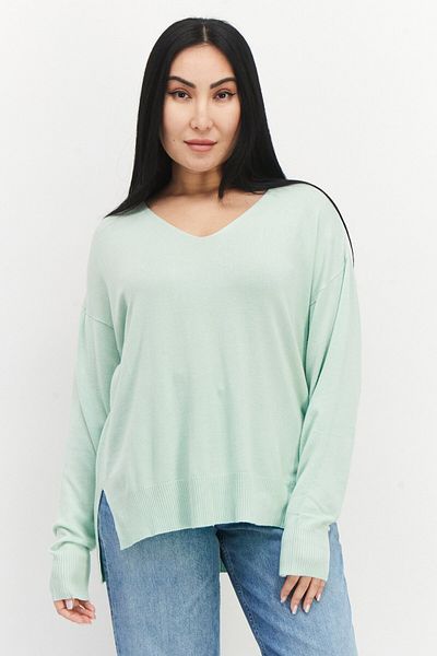 French Connection Women V Neck Long Sleeve Plain Sweater, Mint Green