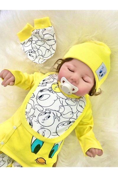 Babydonat Civciv Desenli Yenidoğan 5li Hastane Çıkışı Zıbın Seti %100 Pamuk