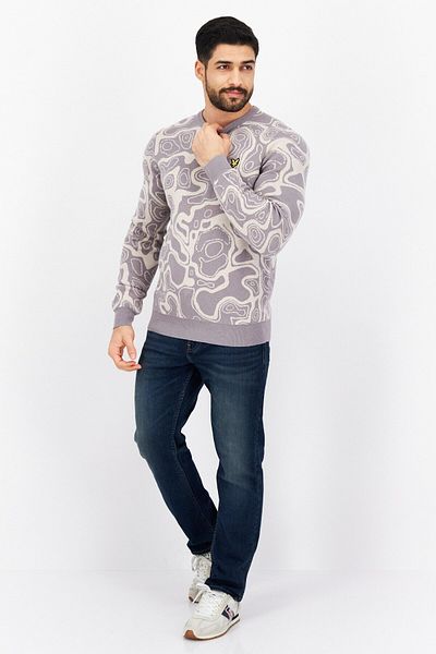 Lyle & Scott Men Crew Neck Abstract Sweater, Grey