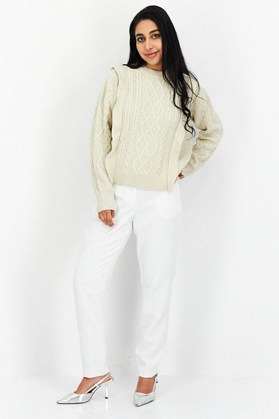 Aqua Women Crew Neck Textured Sweater, Beige