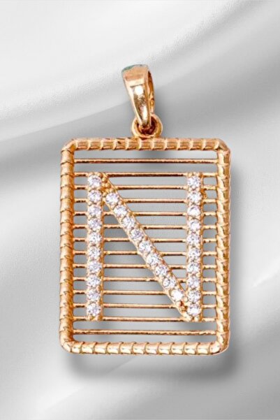 K KRAFTIVA JEWELRY 14 Ayar Altın Taşlı Telli N Harf Kolye Ucu