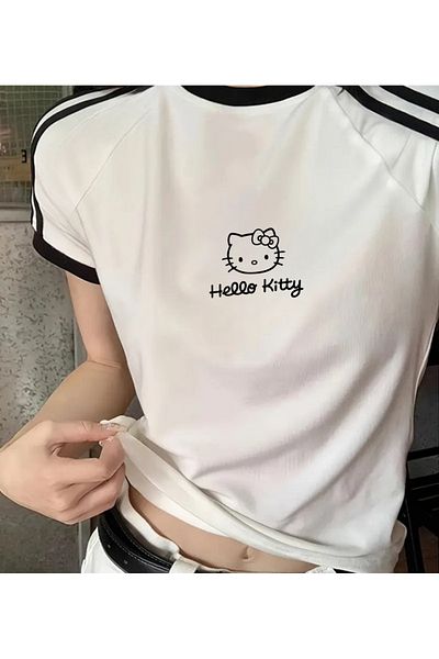 Touz Moda Hello Kitty Printed - Μπλούζα με διπλή ρίγα Crop Body