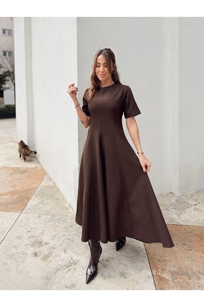 Maldia Shop Γυναικείο φόρεμα μάξι μήκους Flared Princess Brown