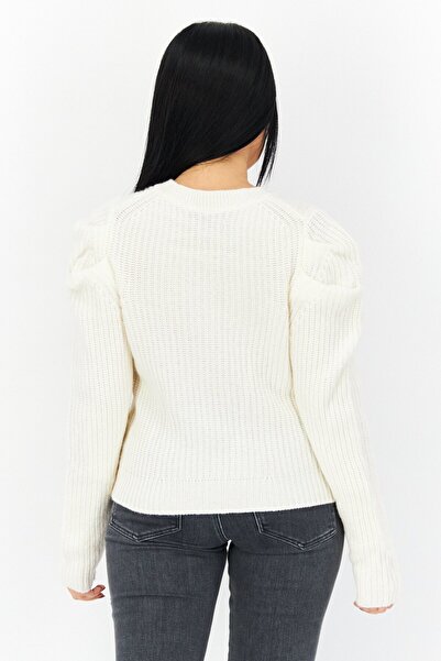 Aqua Women Round Neck Knitted Sweater, Ivory