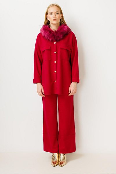 Ghisa Fuchsia Fur Detailed Suit Set