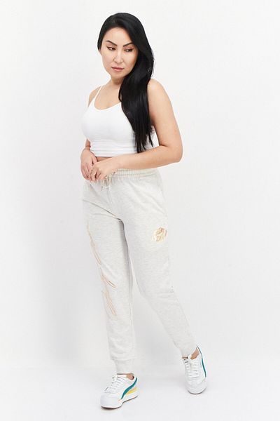 Marilyn Monroe Women Regular Fit Graphic Print Drawstring Jogger Pants, Light Grey