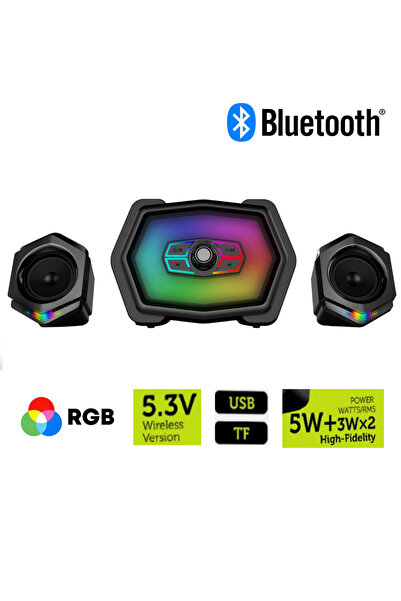 Sarftech 2+1 5W+3Wx2 RGB Gaming Wireless Bluetooth Hoparlör 2+1 Ses Sistemi G...