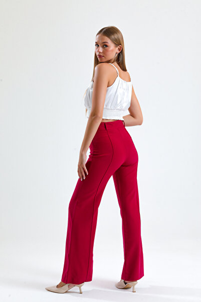 Sense Önu Cima Dikisli Yuksek Belli Krep Pantolon | Pnt31041 Fuşya