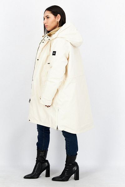 Aigle Women Hooded Plain Parka Jacket, Cream