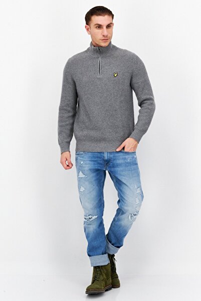 Lyle & Scott Men High Neck Brand Logo Sweater, Grey