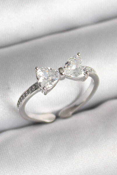 SeyCey.co النحاس الفضة اللون الزركون حجر القلب القوس نموذج خاتم المرأة