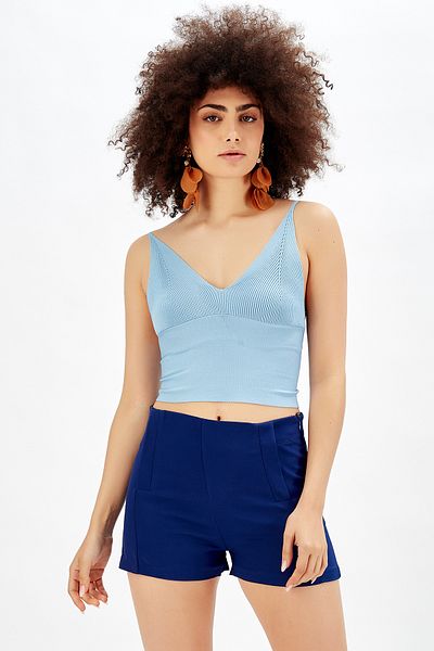 Sense Pantaloni scurți Atlas Crepe cu Buzunar Sus |   Şrt14056 Albastru noapte