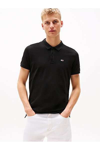 Tommy Hilfiger Tommy Jeans Tjm Slim Placket Polo Ext Men's Black T-Shirt Dm0Dm20676Bds