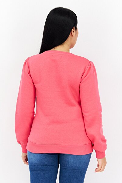 French Connection Women Crew Neck Solid Fleece Puff Sleeve Sweatshirts, Dessert Rose