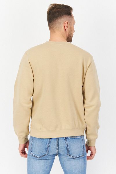 Vision Street Wear Men Crew Neck Long Sleeve Embroidered Logo Sweatshirt, Beige
