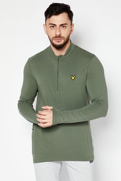 Lyle & Scott Men Mock Neck Long Sleeves Embroidered Logo Sweatshirt, Olive