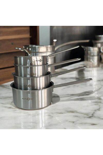 Altun Copper Stainless Steel Milk Pot Set of 4 (sauce pot and 12cm-14cm-16cm Milk Pots) Induction Compatible