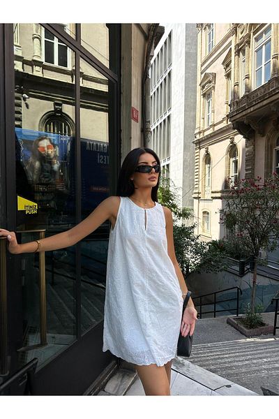 Maldia Shop Λευκό Μίνι Φόρεμα - Γυναικείο, Φιστό Φόδρα