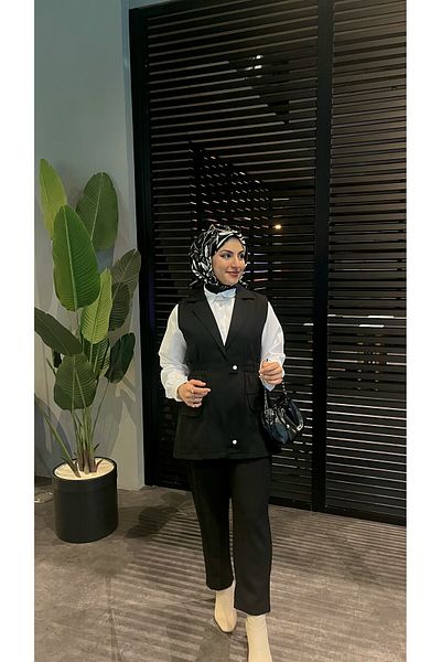 İpli Women's Black Shirt - Pants and Vest Set