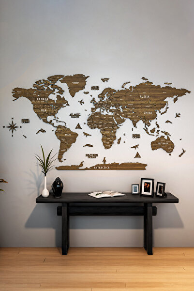 Colorfull Worlds 3D Wooden English World Map - 150X80Cm - Home Office Gift Wall Decoration
