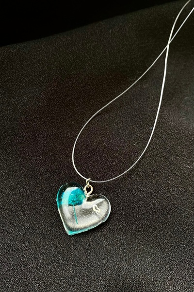 LuArte Heart Ghost Necklace with Flowers