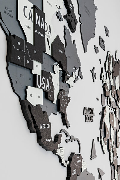 Colorfull Worlds 3d Ahşap Ingilizce Dünya Haritası - 100x50 Cm - Ev Ofis Hediye Duvar Dekorasyon