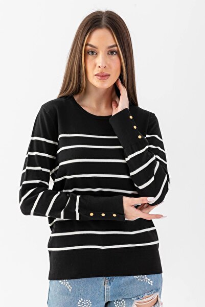 Irmak Kerekli بلوزة تريكو برقبة دائرية مخطط من تريكو بليزر 15007