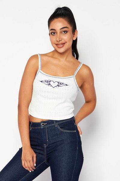 X-Girl Women Round Neck Sleeveless Embroidered Tank Top, White