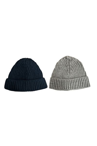 Mevo 2 Pack Unisex Knitwear Short Black and Beige Colored Skullcap Beanies
