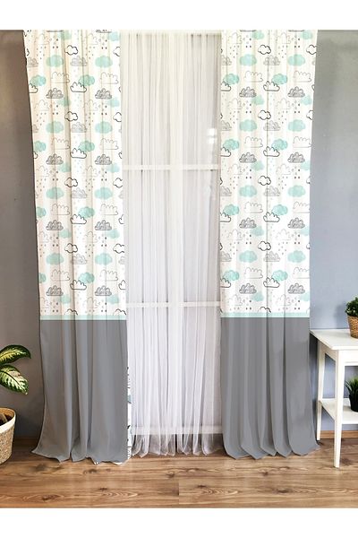 Lolla White Gray Skirted Mint Cloudy Background Curtain 750