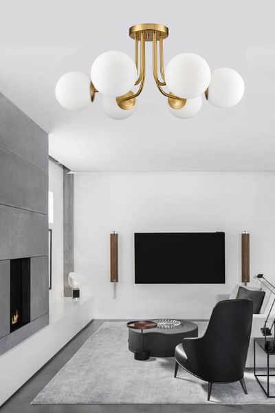 Uçar Meli̇ssa Modern White Globe Glass Living Room Six-Piece Chandelier 6-Piece Chandelier