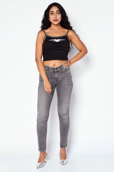 X-Girl Women Round Neck Sleeveless Embroidered Tank Top, Black
