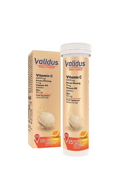 Validus Daily Force - Vitamin C, Panax Ginseng, Zinc and Vitamin D3 Tablets for 15