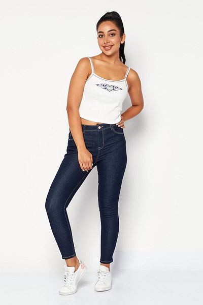 X-Girl Women Round Neck Sleeveless Embroidered Tank Top, White