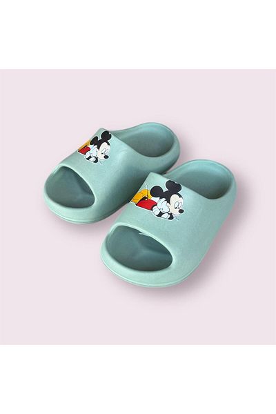 AkınalBella Child Pastel Green Mikimouse Printed Slide Beach Pool Casual Slippers