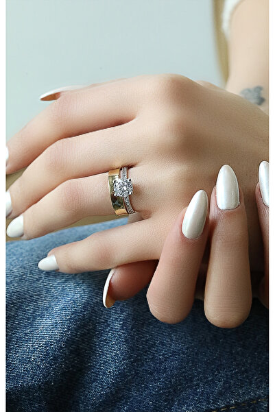 Kuyumcum 14 Ayar Altın Alyanslı Tektaş Yüzük