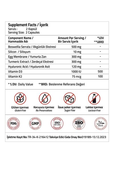 Validus Egg Membrane 300 Mg Boswellia Serrata 500 Mg Hyaluronic Acid 120 Mg Turmeric 300 Mg