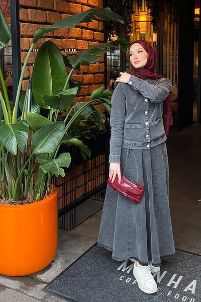 SİNDAL Skirted Denim Suit 62-02816 Antrast Model