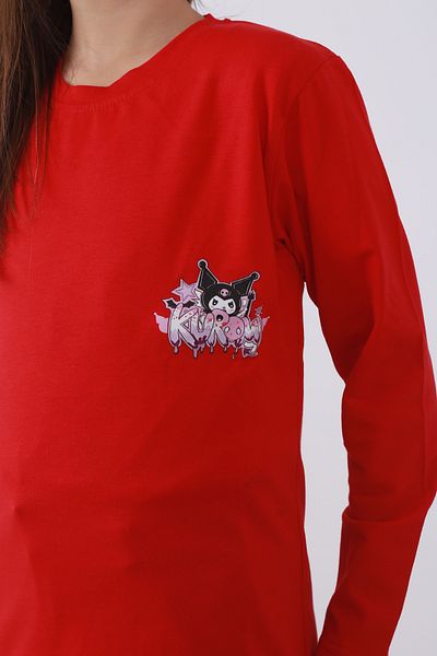 COSBA kids wear Памучен суитшърт с щампа Kuromi за момичета с кръгло деколте