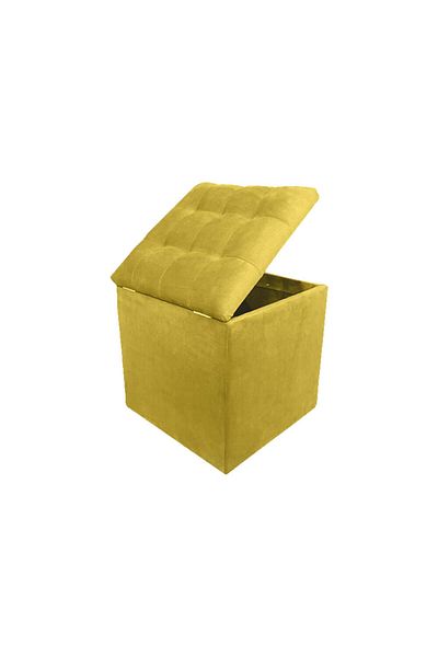 Homelux Bancă cub COZY cu spațiu de depozitare, 42x42x46 cm, catifea, galben muștar