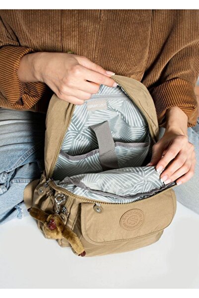 Morpelikan Women's Waterproof Parachute Fabric Multi-Compartment Front Pocket Adjustable Strap Khaki Backpack