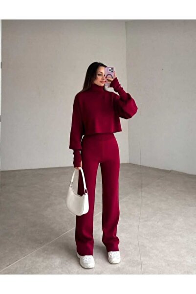 IHLAMURLAR TEKSTİL Costum de tricotat cu talie înaltă pentru femei, cu potriv...